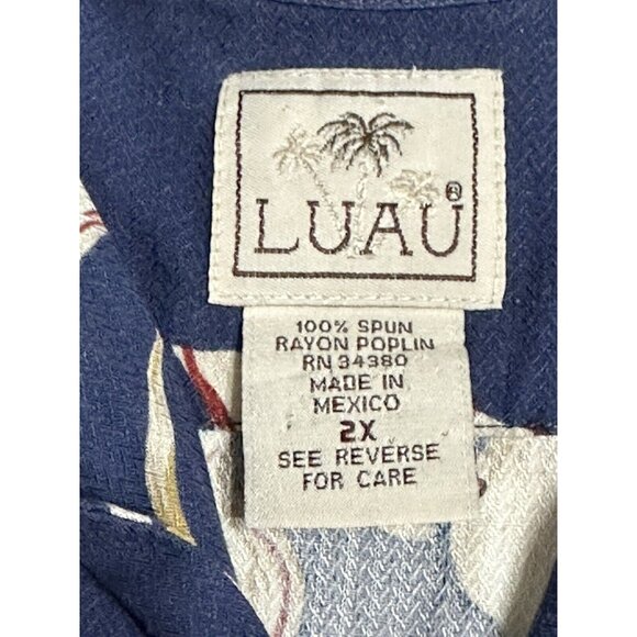 Vintage Luau Mens Hawaiian Shirt Dark Navy Blue Floral Size 2X Spun Rayon Poplin - Picture 3 of 7